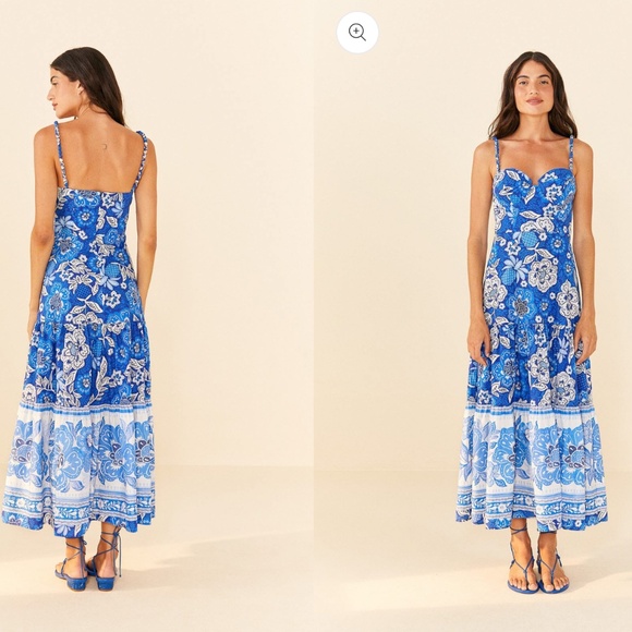 FARM Rio Blue Full of Flowers Organic Cotton Midi Dress - Picture 2 of 7